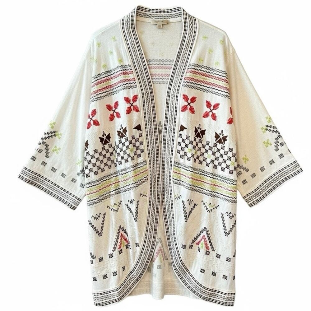 Johnny Was Los Angeles Embroidered Boho Kimono Cardigan Women M | White - Picture 2 of 8